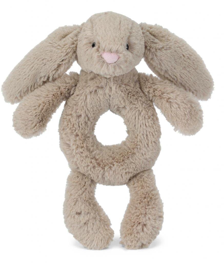 Jellycat Bashful Beige Bunny Ring Rattle, 7" - BB4GR