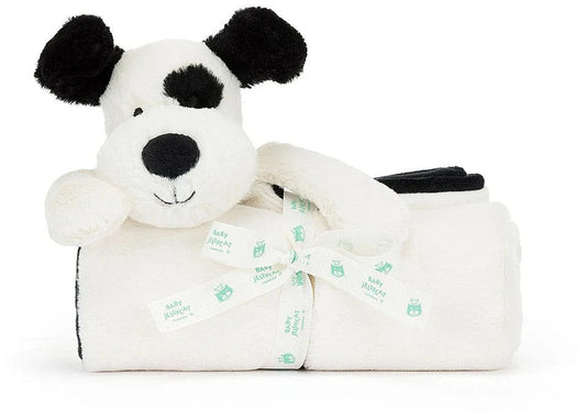 Jellycat Bashful Black & Cream Puppy Blankie, 28" - BLNK4BCP