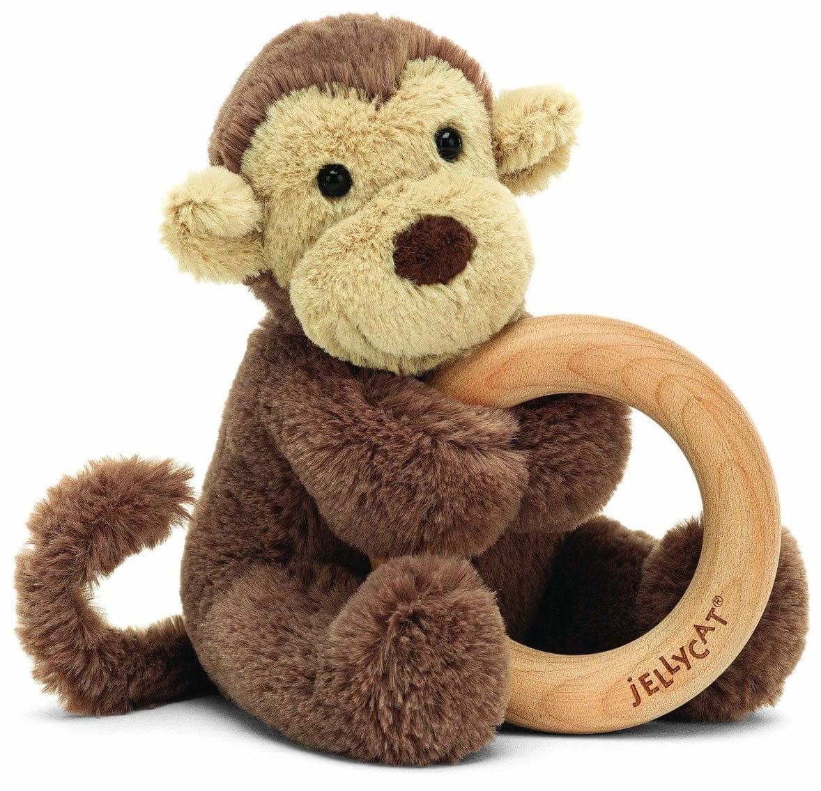 Jellycat Bashful Monkey Wooden Ring Toy - BAS4WBMN