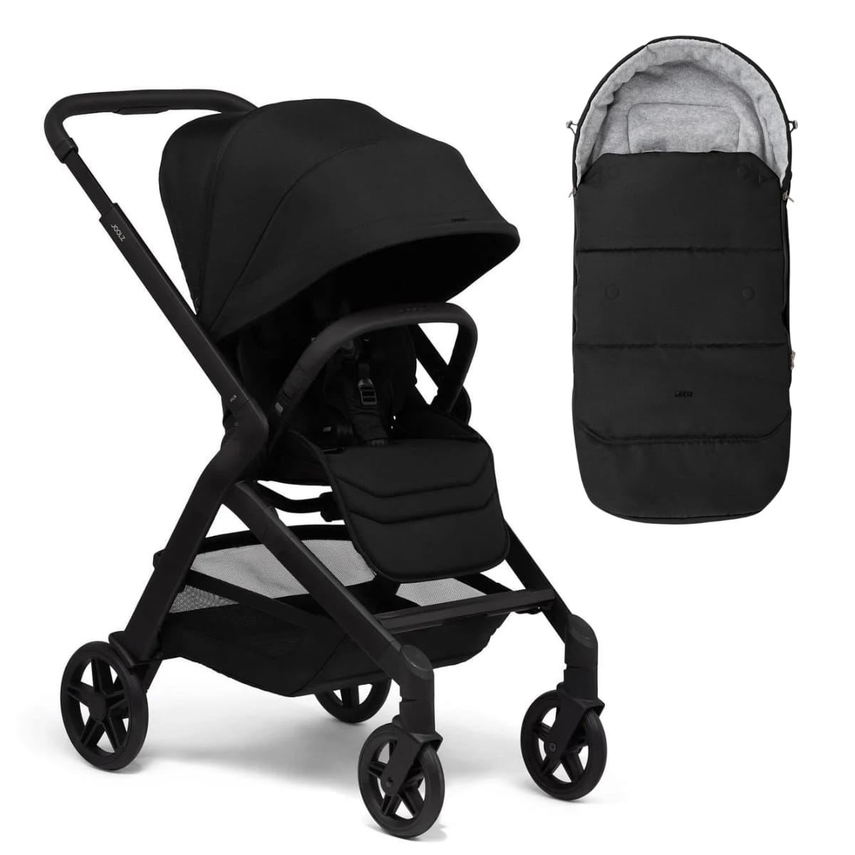 Joolz Hub black stroller with matching footmuff