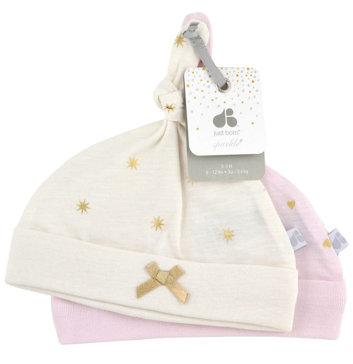 Just Born Sparkle Hats, 2 Pack - Pink / Ivory - 22266151531