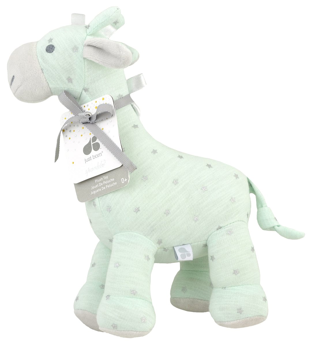 Just Born Sparkle Knit Plush Toy with Rattle, Giraffe - Aqua - 22266147954