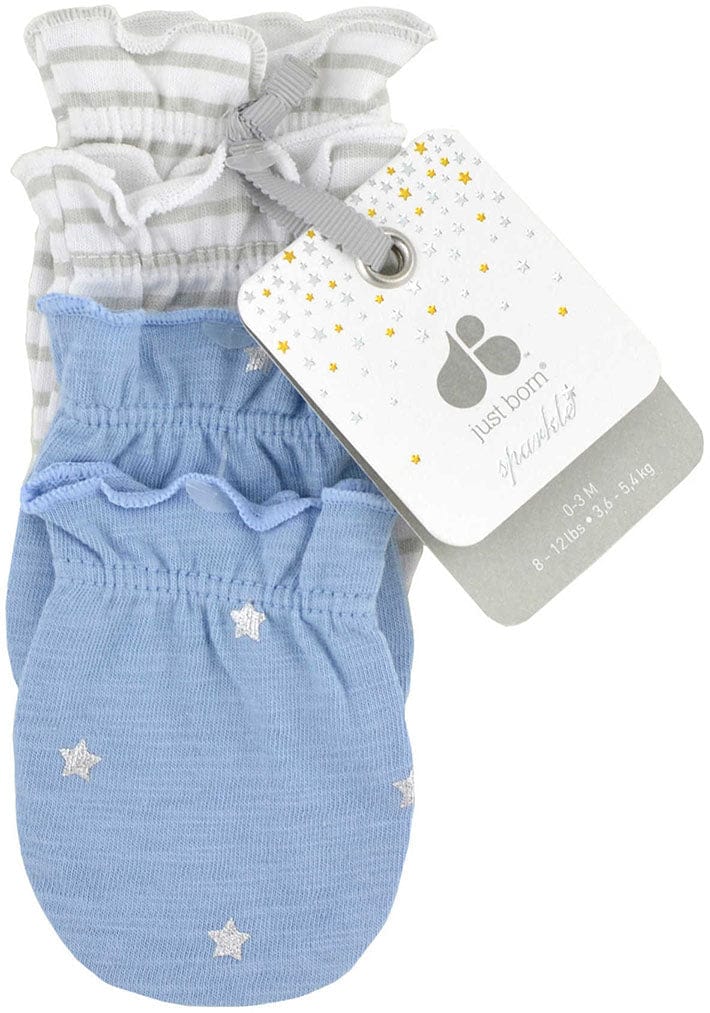 Just Born Sparkle Mittens, 2 Pack - Blue / White - 22266151562