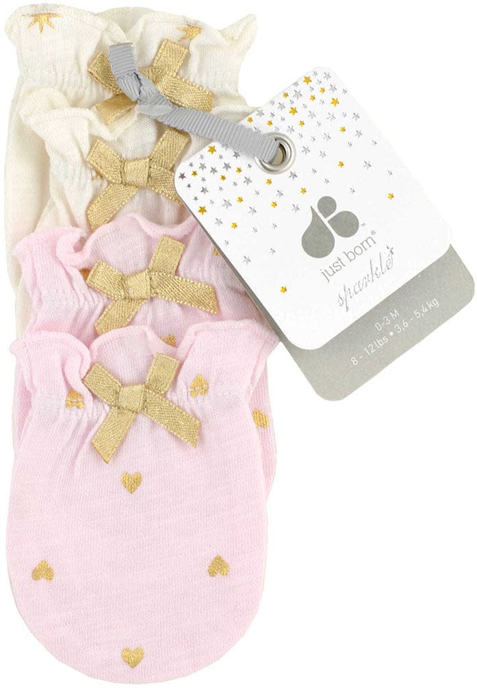 Just Born Sparkle Mittens, 2 Pack - Pink / Ivory - 22266151548