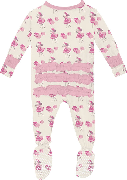 KicKee Pants Print Classic Ruffle Footie with 2 Way Zipper - Natural Little Bo Peep, Newborn - RCZ112-5-LI-S24D1A-NLBP-N