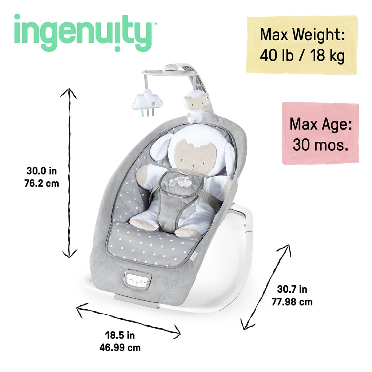 Kids2 Ingenuity Infant to Toddler Rocker and Baby Bouncer Seat - Cuddle Lamb - 12118-000-00C-03