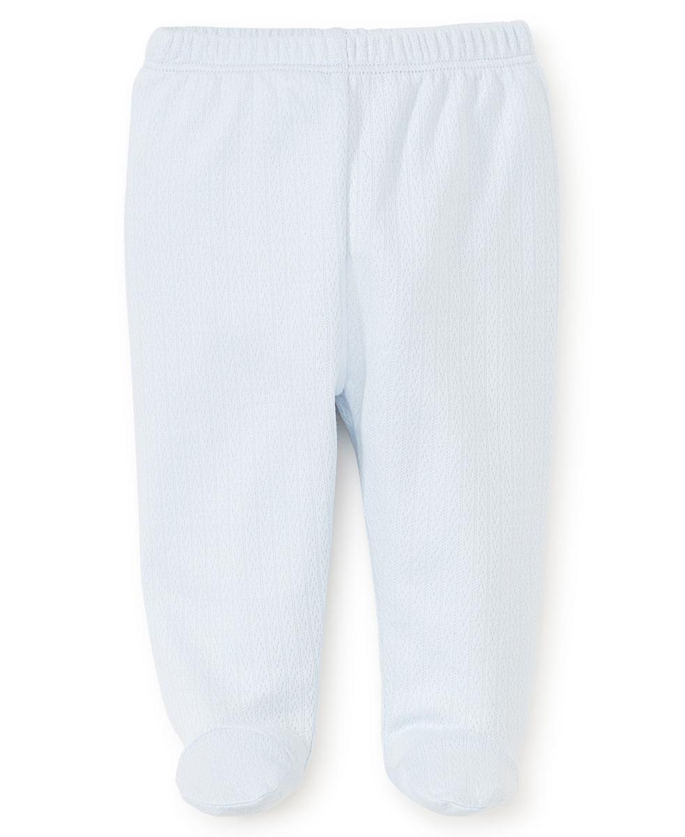 Light blue Kissy Kissy footed baby pants with elastic waistband