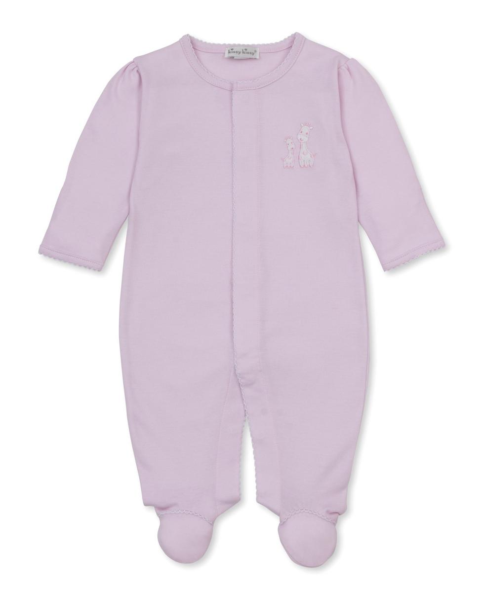 Kissy Kissy light pink footie with giraffe embroidery