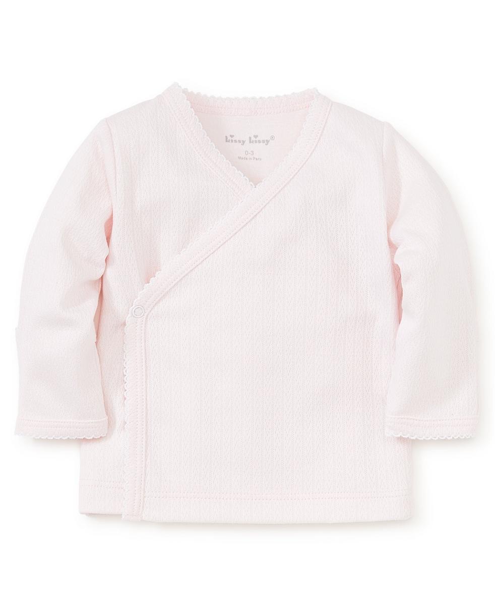 Kissy Kissy light pink long sleeve wrap shirt with scalloped trim