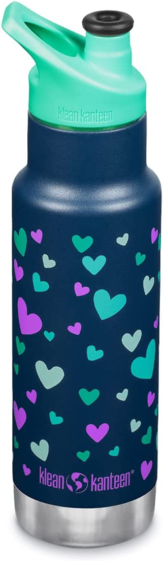 Klean Kanteen Kid Classic Insulated Stainless Steel Bottle, 12 oz - Navy Hearts - 1008873