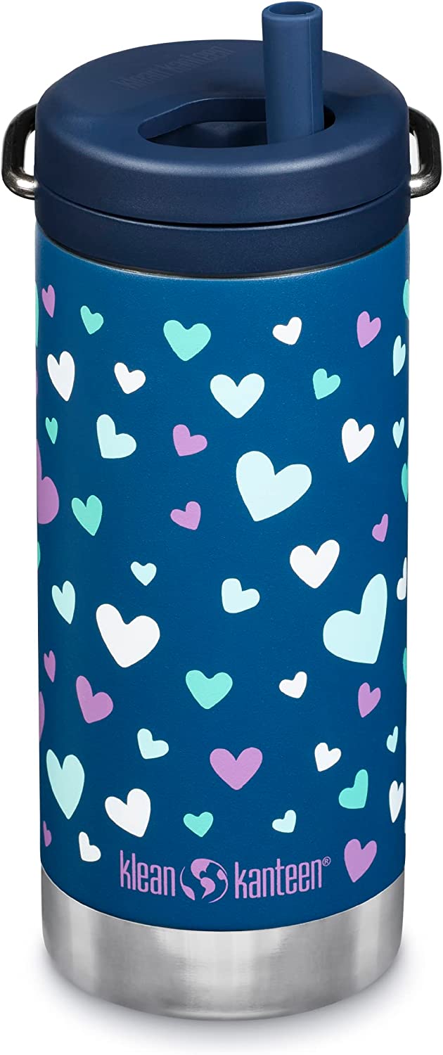 Klean Kanteen TKWide Insulated Bottle with Twist Cap, 12 oz - Navy Hearts - 1010100