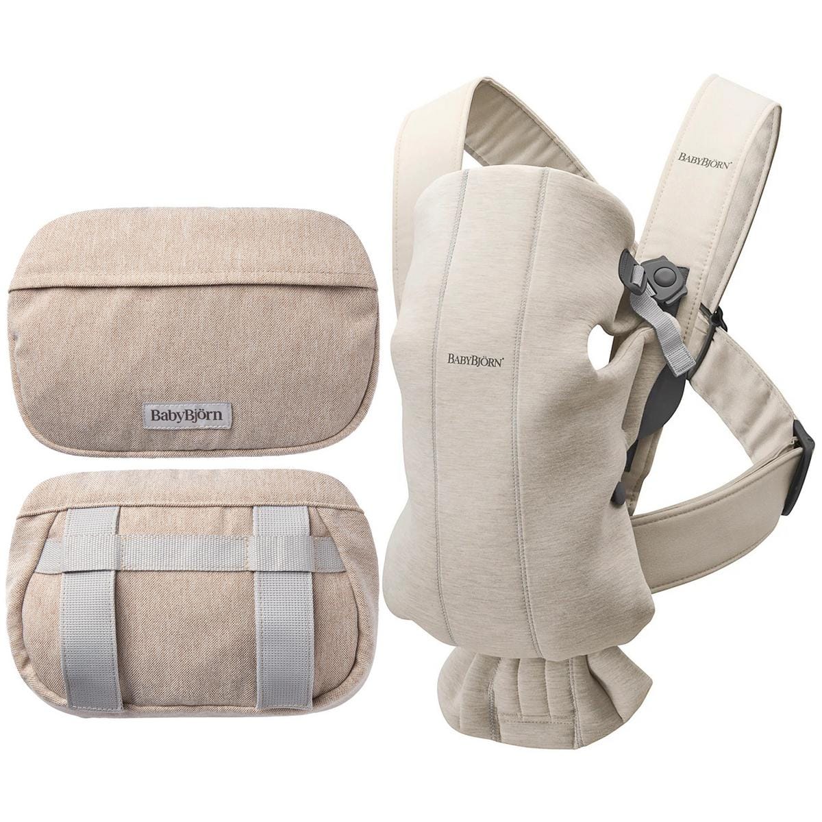 BabyBjörn Baby Carrier Mini + Pocket Pouch Bundle - 3D Jersey, Light Beige / Light Beige - 021087US-038003US