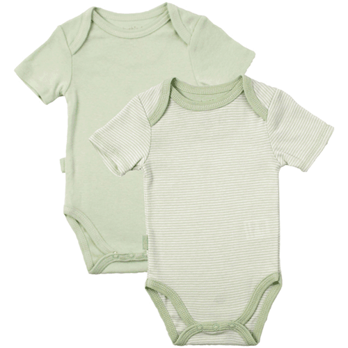 Kushies Baby Short Sleeve Solid/Stripe Bodysuit in Green- 6 Months