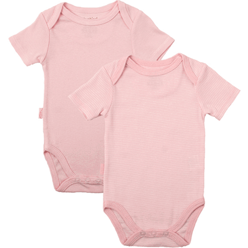 Kushies Baby Short Sleeve Solid/Stripe Bodysuit in Pink- 6 Months - A460-06-05