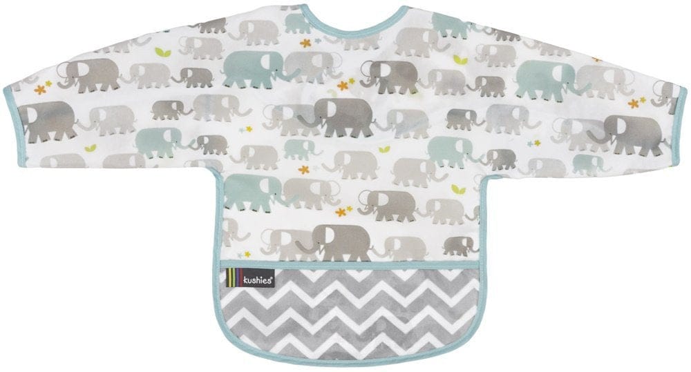 Kushies Cleanbib with Sleeves, 6 to 12 Months - Elephants