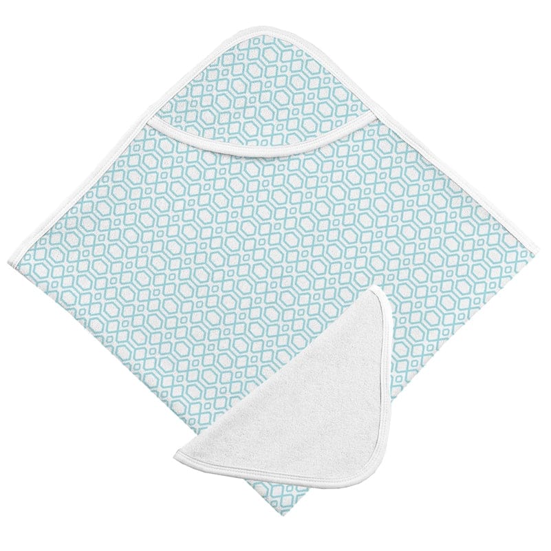 Kushies Hooded Towel & Washcloth - Turquoise Octagon - B568578