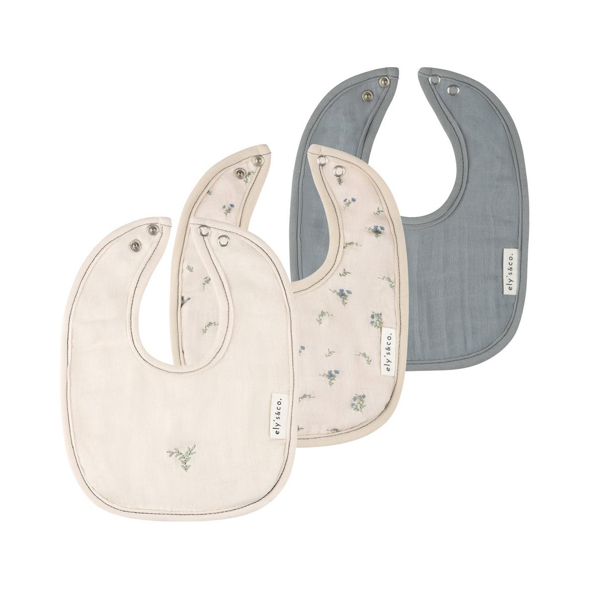 Ely's & Co. 3 Pack Muslin Terry Bibs - Tan / Blue Ginkgo