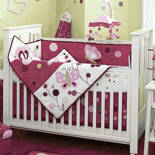 Lambs & Ivy Raspberry Swirl 6 Piece Baby Crib Bedding Set - 6706v