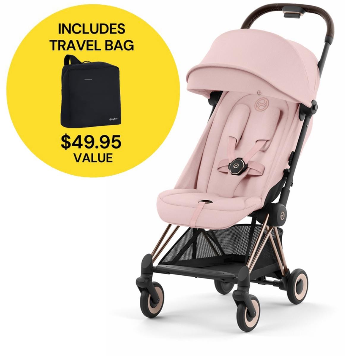 Cybex COYA Compact Stroller + Travel Bag Bundle - Rose Gold / Peach Pink - 522004283-521001489