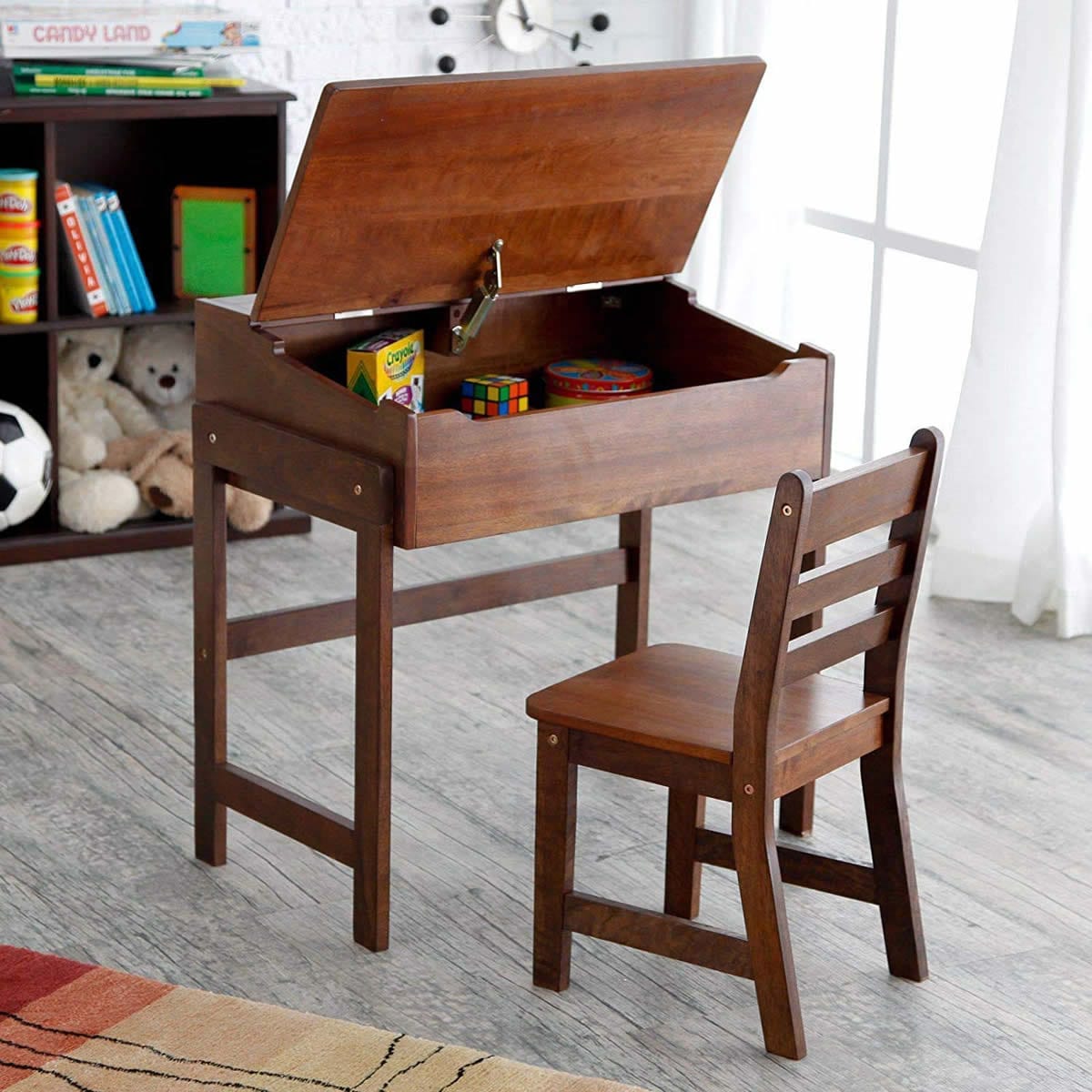 Lipper International Child's Slanted Top Desk & Chair - Walnut - 564WN-LI