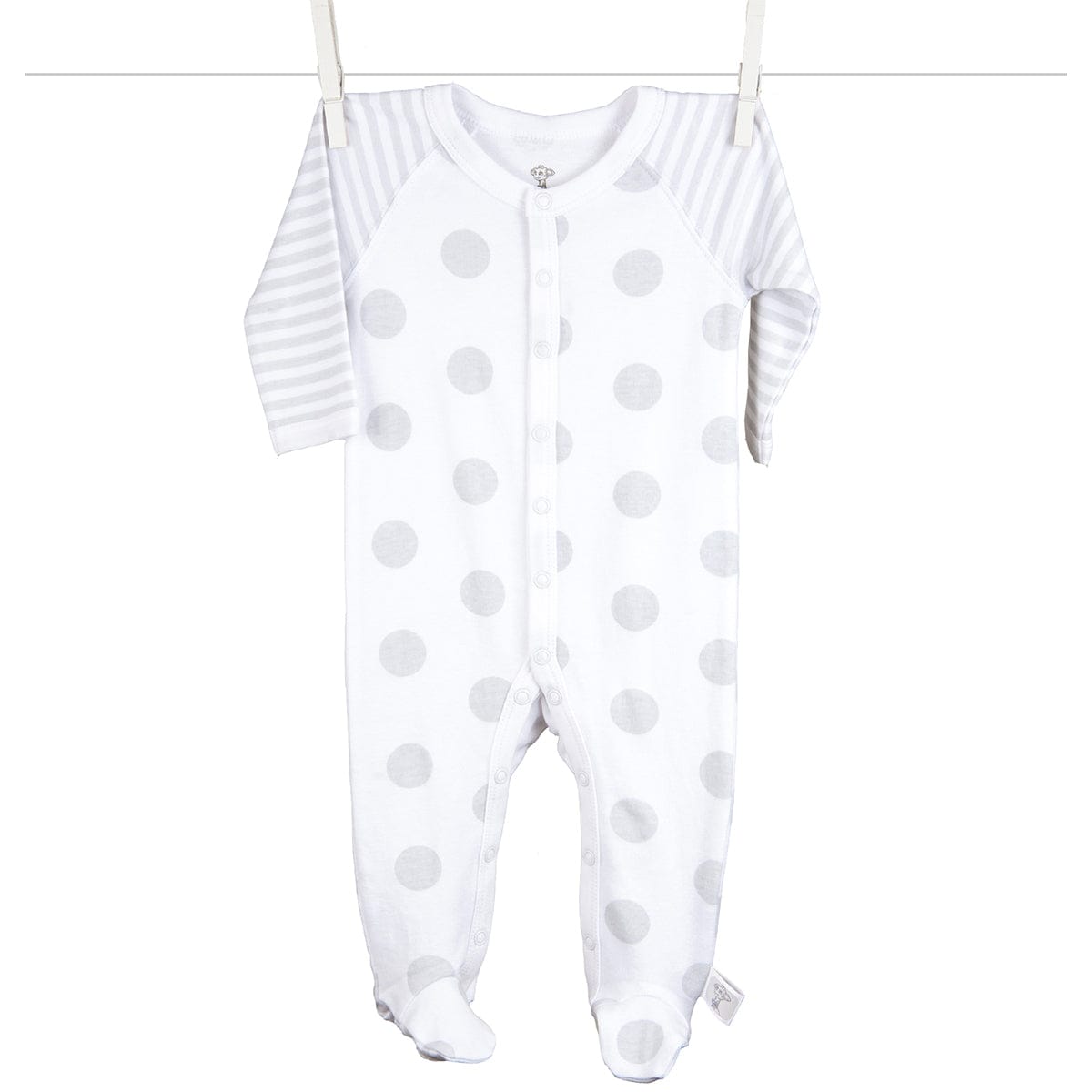 Little Giraffe Lollipop Henley Footie in Silver - 3 to 6 Months - PCLOHF3SV