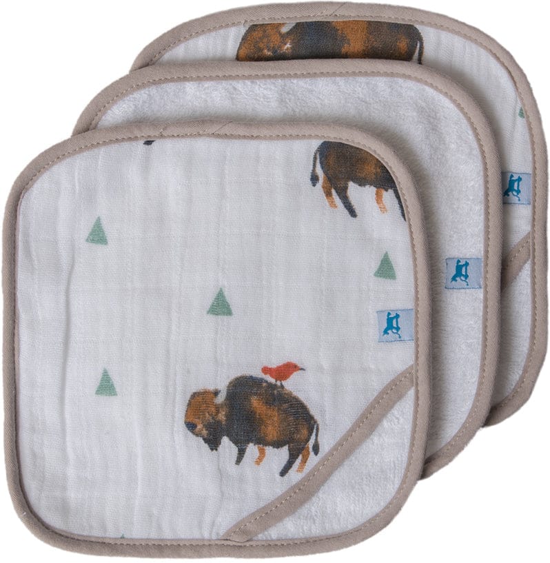 Little Unicorn 3 Pack Cotton Washcloth Set - Bison