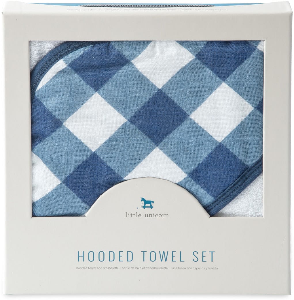 Little Unicorn Cotton Hooded Towel & Washcloth - Jack Plaid - UH0020