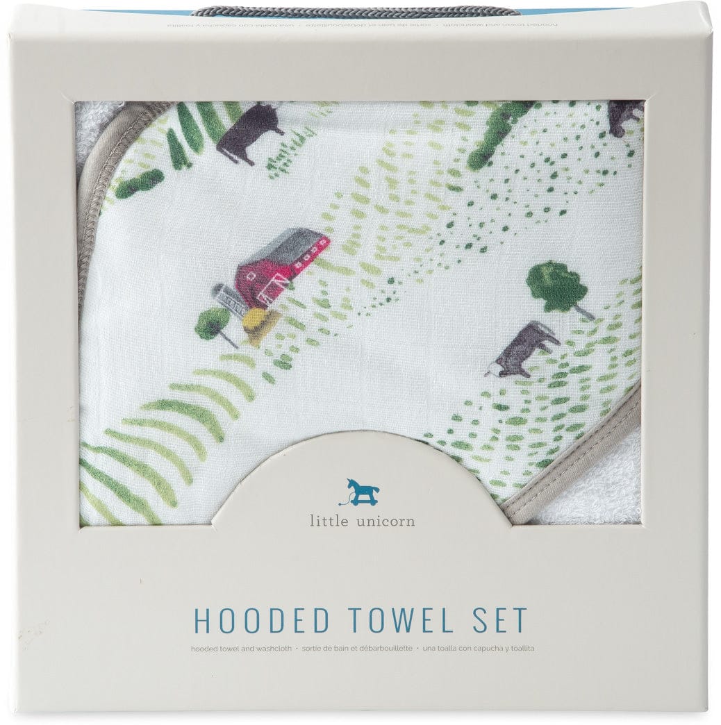 Little Unicorn Cotton Hooded Towel & Washcloth - Rolling Hills - UH0021