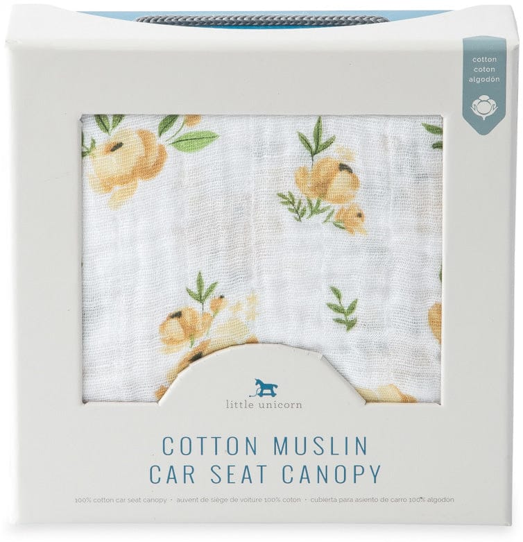 Little Unicorn Cotton Muslin Car Seat Canopy - Yellow Rose - UA0317
