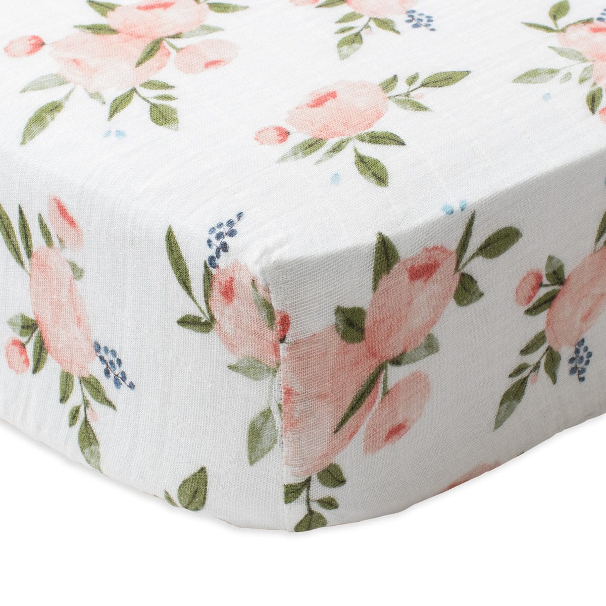 Little Unicorn Cotton Muslin Fitted Crib Sheet - Watercolor Roses - UN0058