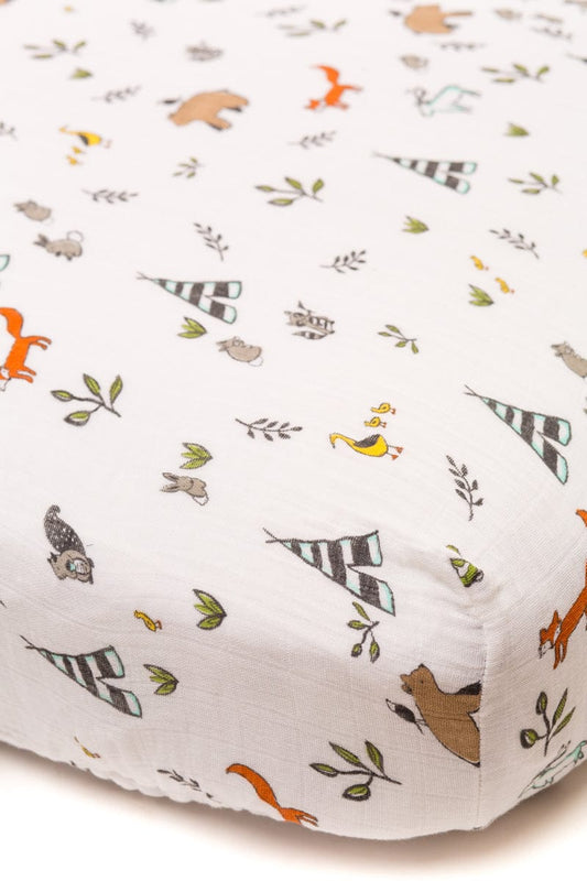 Little Unicorn Cotton Muslin Fitted Sheet - Forest Friends - UN0004