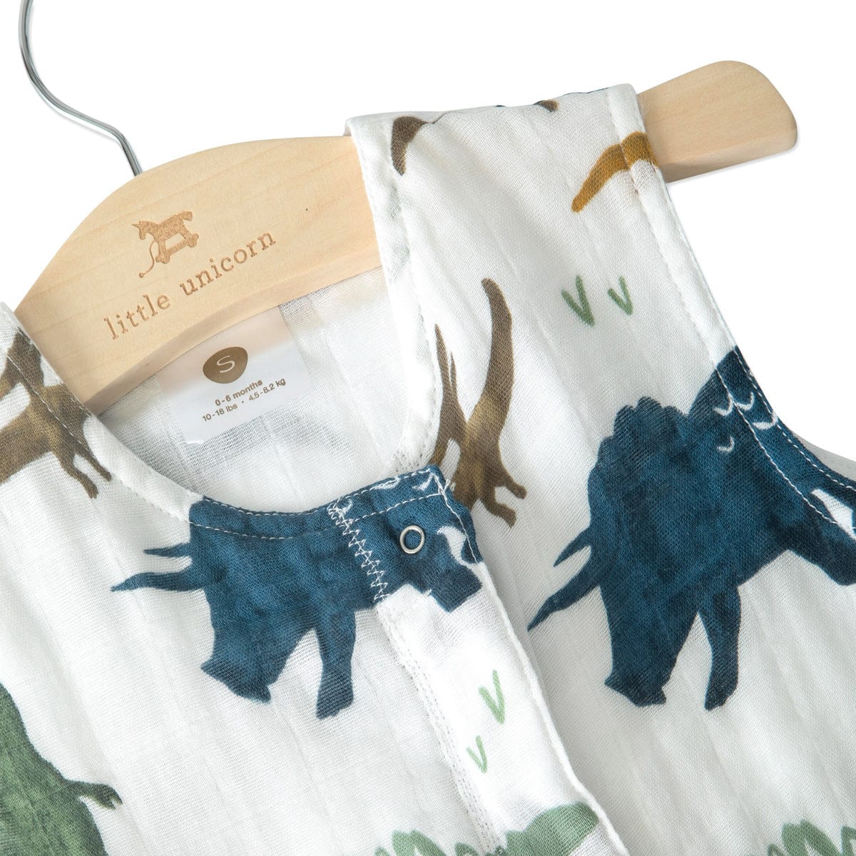 Little Unicorn Cotton Muslin Sleep Bag, Small - Dino Friends - UC0008S