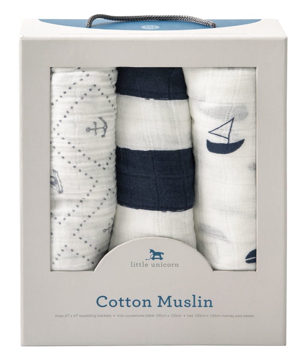 Little Unicorn Cotton Muslin Swaddle 3-Pack - Anchors Aweigh - UB0001
