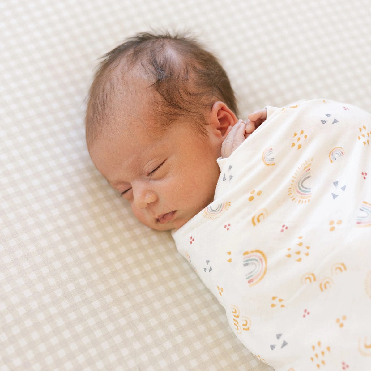 Little Unicorn Stretch Knit Crib Sheet - Tan Gingham - UN1206