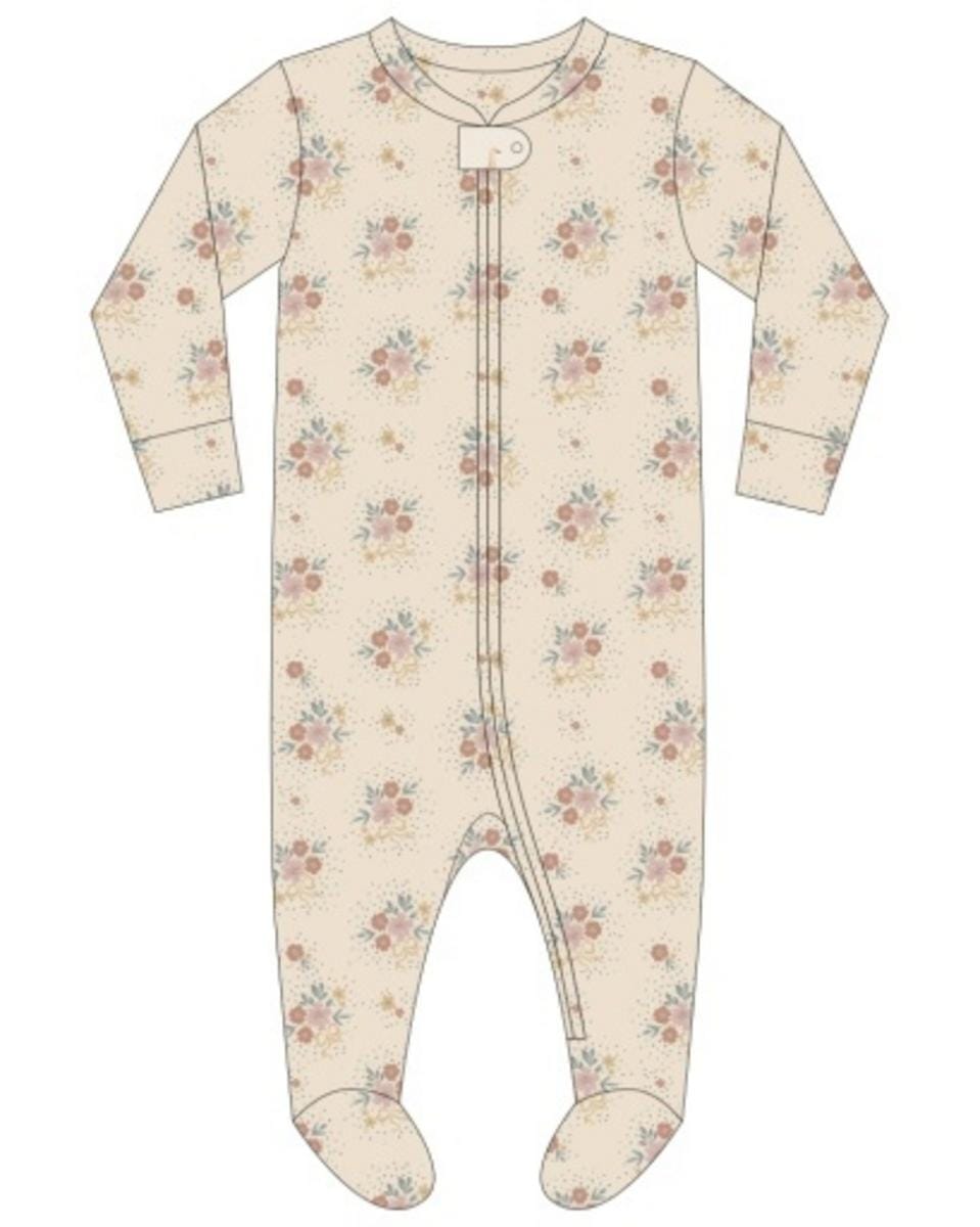 Quincy Mae Zip Long Sleeve Sleeper Footie Floral Bouquet - Ecru, 0-3M