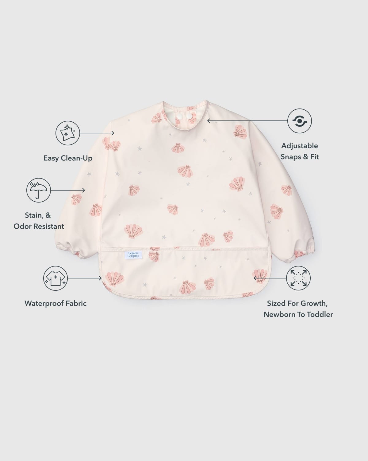 Loulou Lollipop Long Sleeve Bib - Pink Seashells - Image 5