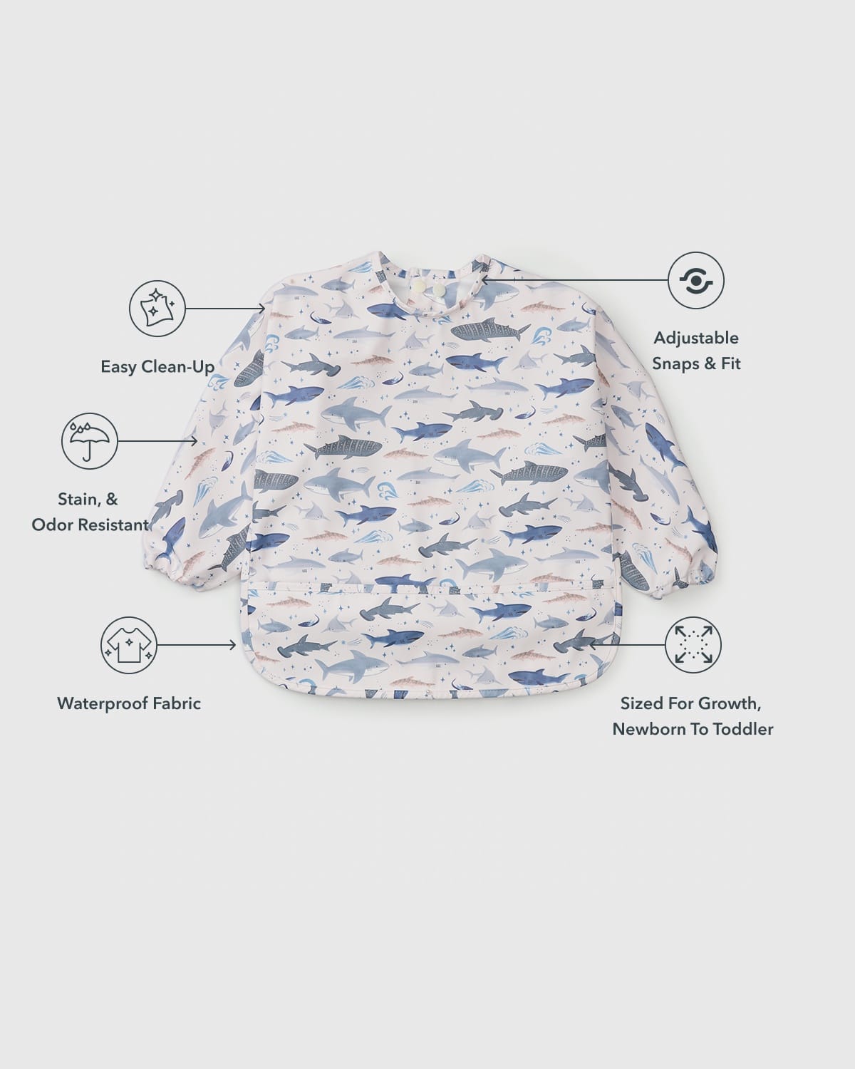 Loulou Lollipop Long Sleeve Bib - Smiley Sharks - Image 6