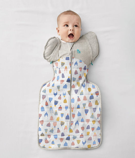 Love To Dream Swaddle UP Designer Collection Transition Bag Quilted Cotton 2.5 TOG, Large - Happy Hats White - L20-29-263-WHT-L