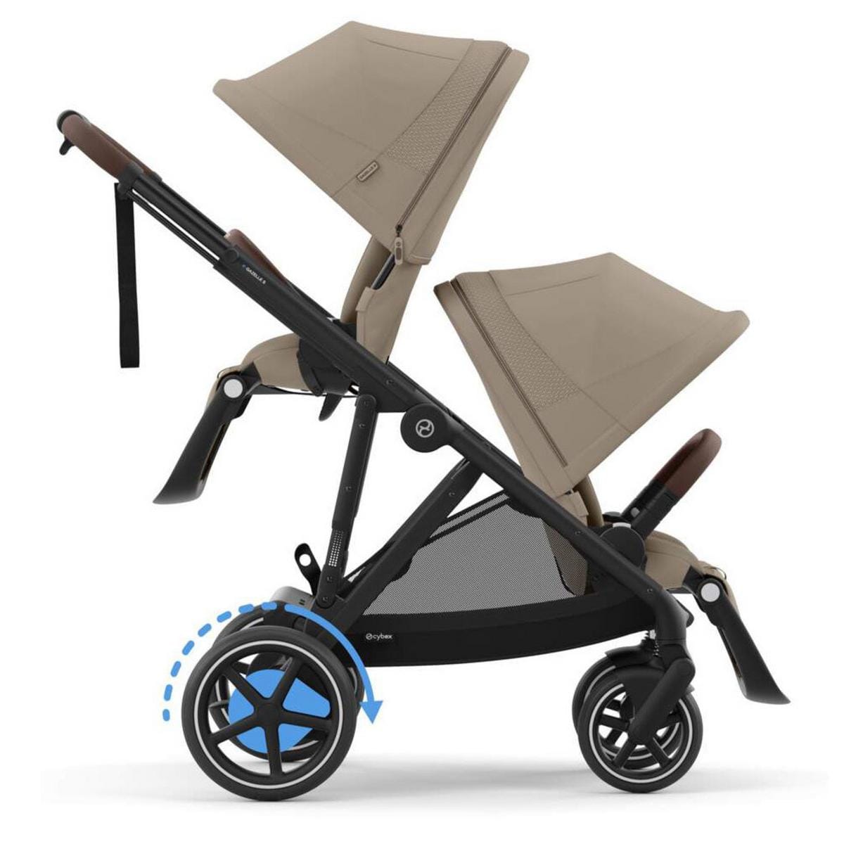 Cybex eGazelle S Electronic Assist Double Stroller Bundle - Black Frame / Almond Beige - 524001219-522005257