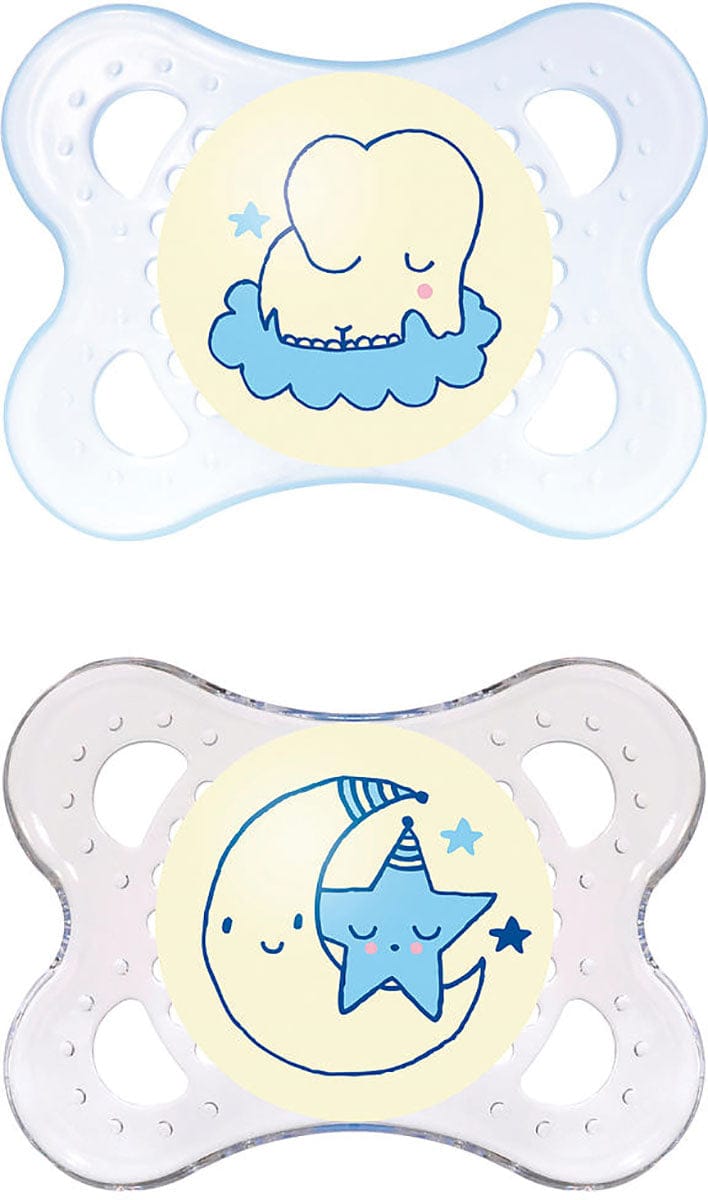 MAM Baby Night Glow in the Dark 0-6m Pacifiers 2 Pack - Boy - 1454-024-4-1-BOY