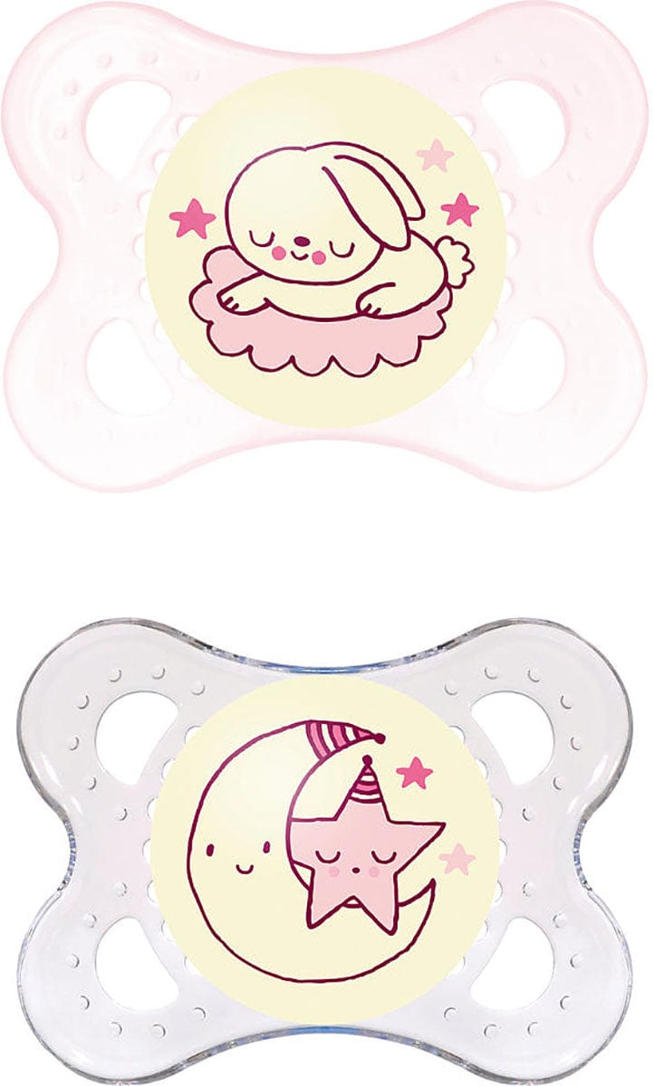 MAM Baby Night Glow in the Dark 0-6m Pacifiers 2 Pack - Girl - 1454-024-4-1-GIRL
