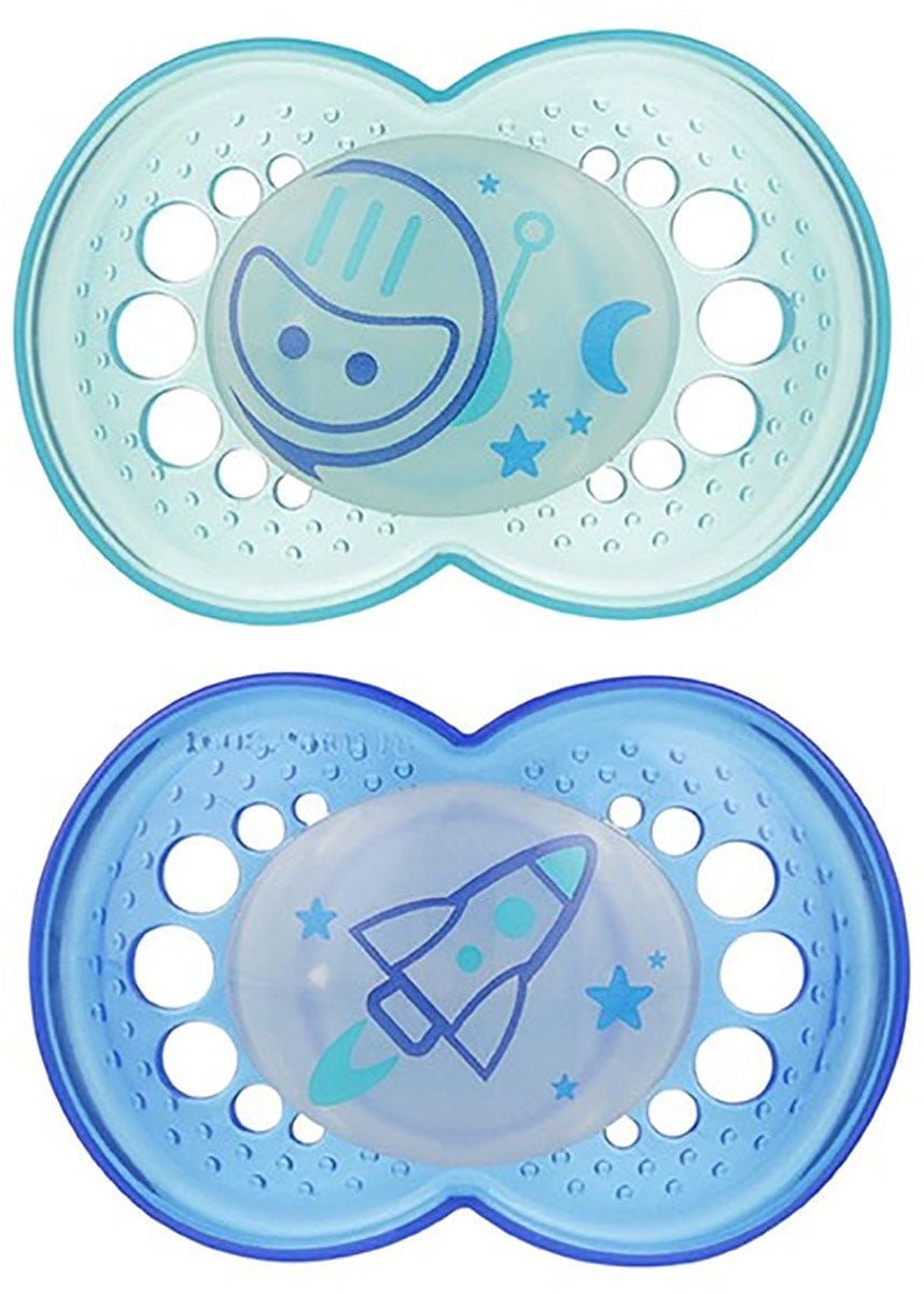 MAM Baby Night Glow in the Dark 6m+ Pacifiers 2 Pack - Blue/Light Blue - 2644-024-4-1-BLU-LIBLU