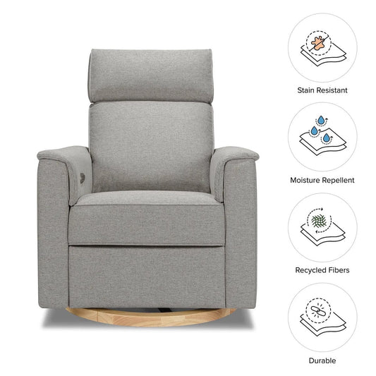 Monogram by Namesake Willa Plus Electric Glider Recliner w/ Electric Headrest - Performance Grey Eco-Weave w/Light Wood Base - B17186PGEWLB