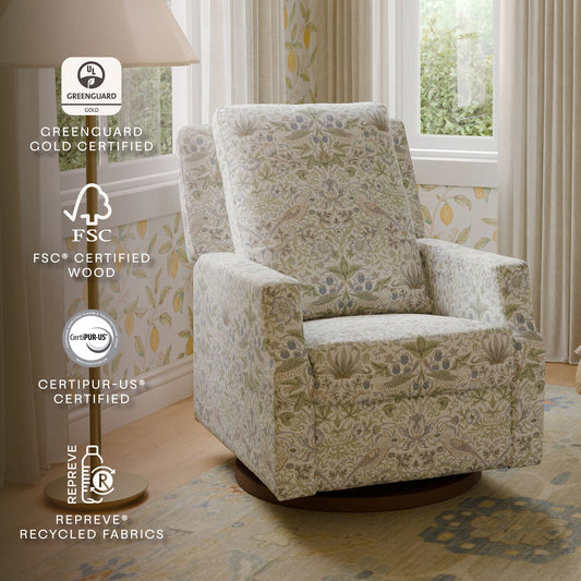 Morris & Co. x Namesake Crewe Swivel Glider Recliner - Strawberry Thief in Fig & Thyme - M22287TTFTDB