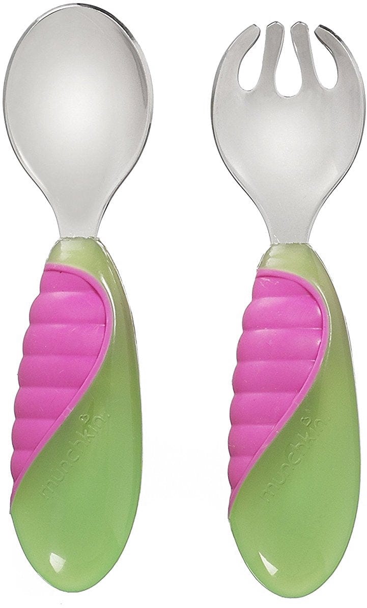 Munchkin Mighty Grip Fork & Spoon Set - Green/Pink - 11328-GRNPNK
