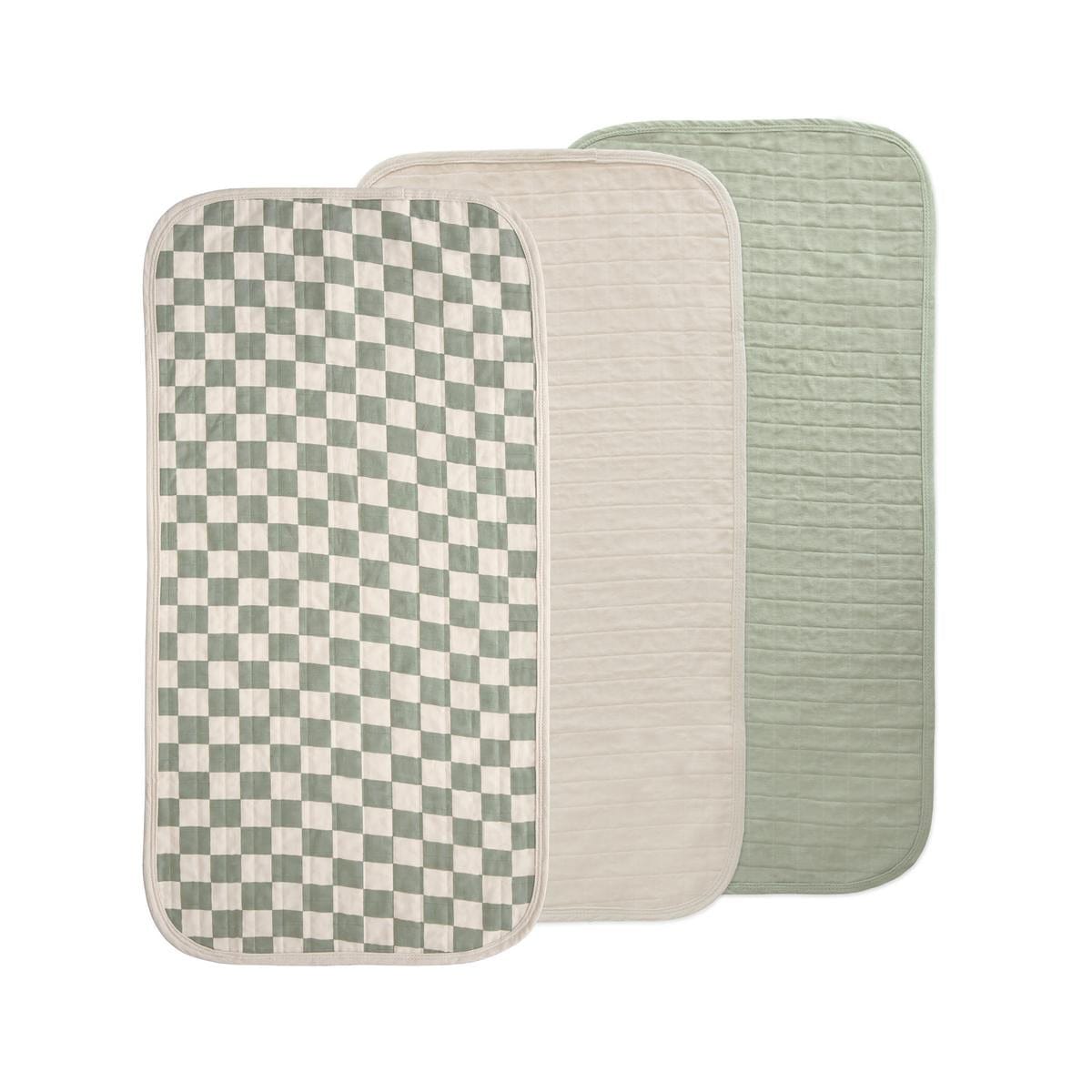 Mushie Changing Pad Liner 3-Pack - Olive Check Combo - MCPL-1007