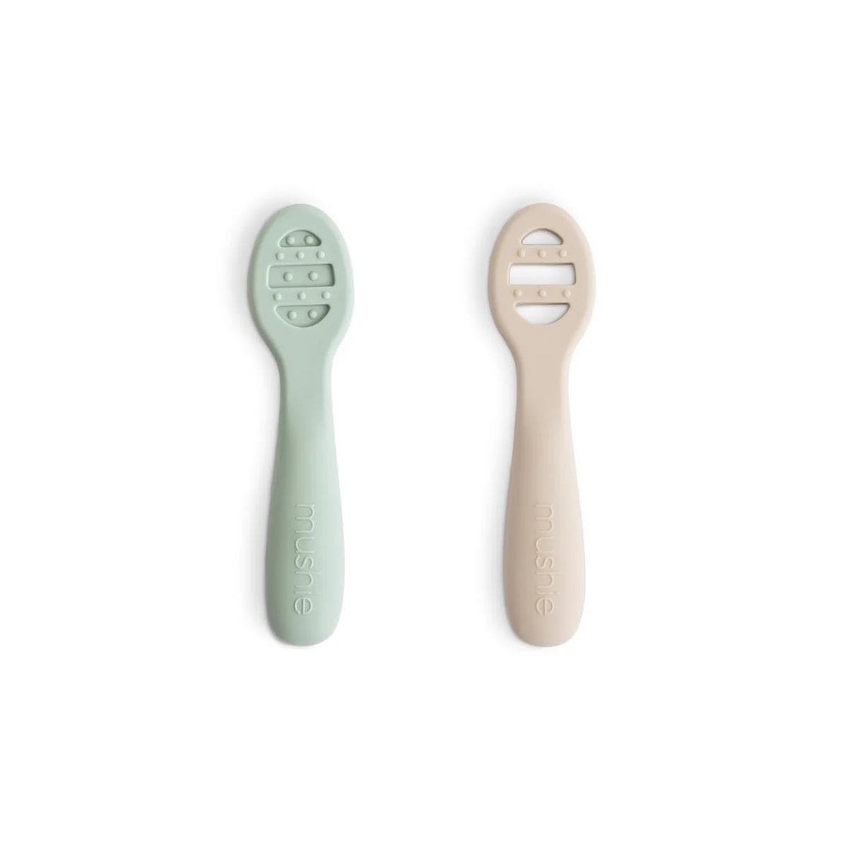 Mushie First Feeding Baby Spoons 2-Pack - Cambridge Blue / Shifting Sand - FFBS-1001