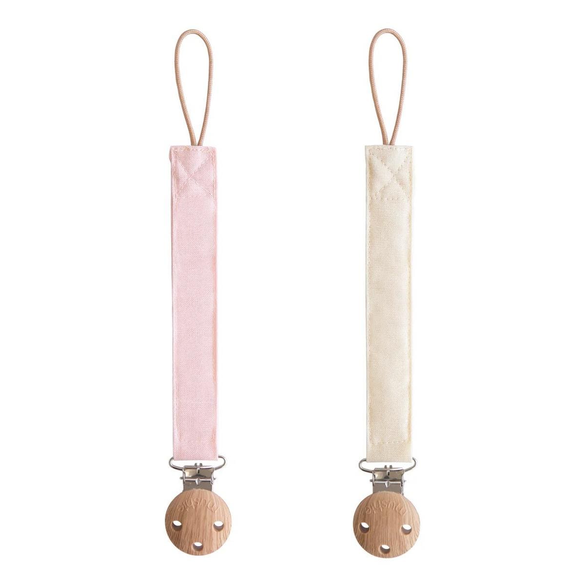 Mushie Linen Pacifier Clip 2-Pack - Blush / Cream - LPC-102