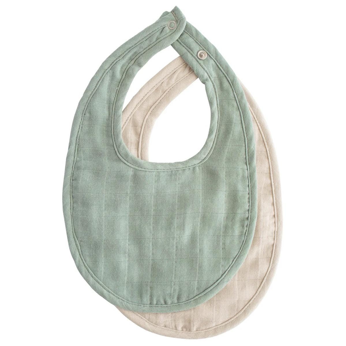 Mushie Muslin Bib 2-Pack - Roman Green / Fog - MMB-1004