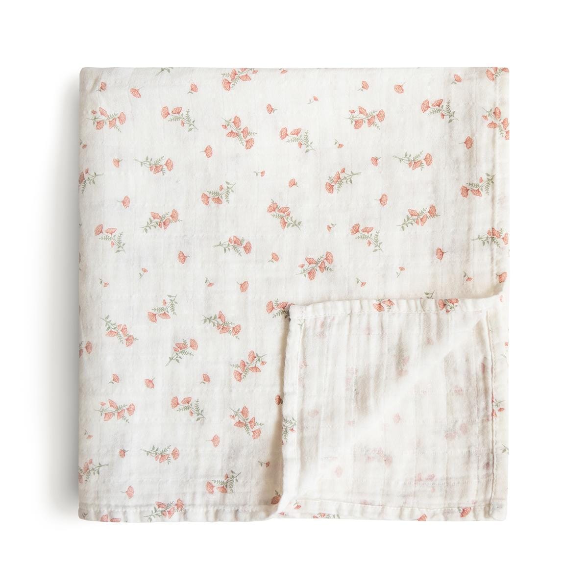 Mushie Muslin Swaddle Blanket - Pink Flowers - MS-238